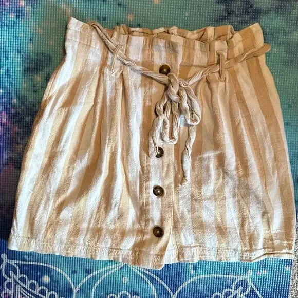 Hollister Ultra High Rise Size Small Paper Bag Skirt Beige White Stripe Lined - Picture 7 of 10